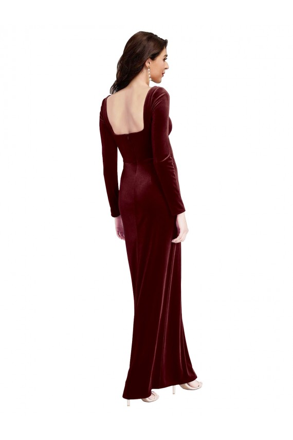 Low Back Stretch Velvet Spaghetti Straps Long Long Sleeves Prom Dress / Bridesmaid Dress Norwich