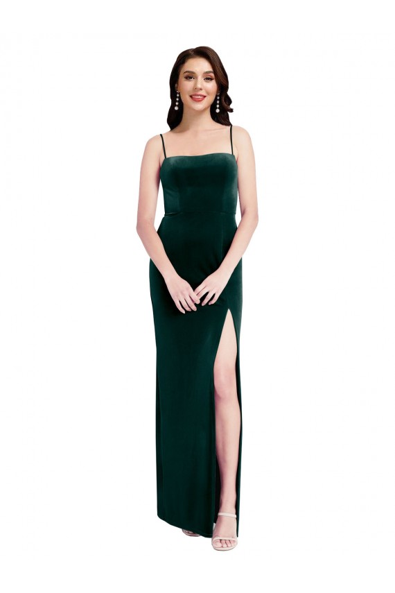 Low Back Stretch Velvet Spaghetti Straps Long Sleeveless Prom Dress / Bridesmaid Dress Norwich
