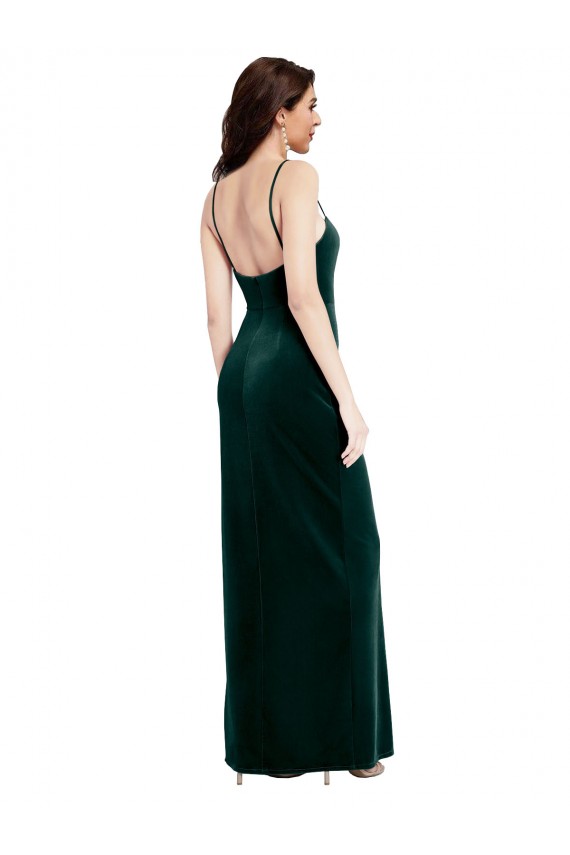 Low Back Stretch Velvet Spaghetti Straps Long Sleeveless Prom Dress / Bridesmaid Dress Norwich