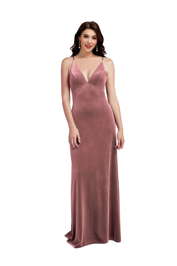 Low Back Stretch Velvet V-Neck Long Sleeveless Formal Evening Gown / Prom Dress / Bridesmaid Dress Norwich