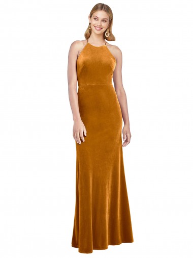 Open Back Stretch Velvet Halter Neck Long Sleeveless Formal Evening Gown / Prom Dress / Bridesmaid Dress Norwich