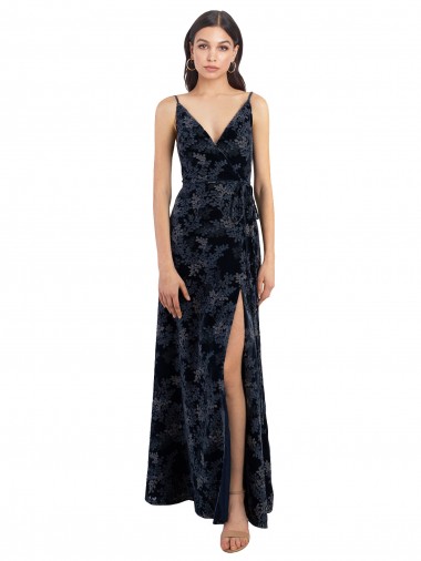 V-Back Floral Velvet & Stretch Velvet V-Neck Long Sleeveless Bridesmaid Dress Norwich