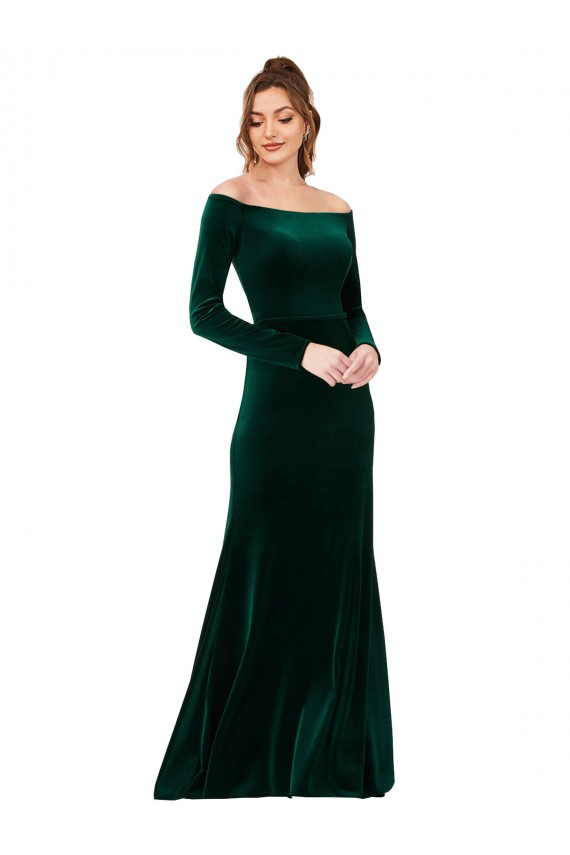 Stretch Velvet Off the Shoulder Long Long Sleeves Formal Evening Gown / Prom Dress / Bridesmaid Dress Norwich