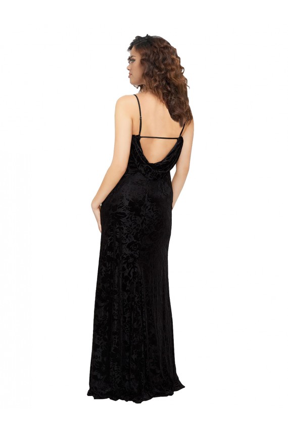 Open Back Floral Velvet & Stretch Velvet V-Neck Long Sleeveless Bridesmaid Dress Norwich