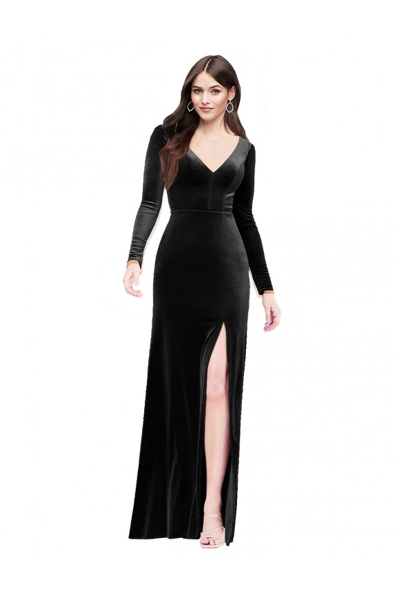 V-Back Stretch Velvet V-Neck Long Long Sleeves Formal Evening Gown / Prom Dress / Bridesmaid Dress Norwich