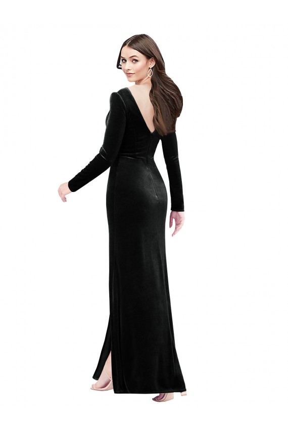 V-Back Stretch Velvet V-Neck Long Long Sleeves Formal Evening Gown / Prom Dress / Bridesmaid Dress Norwich