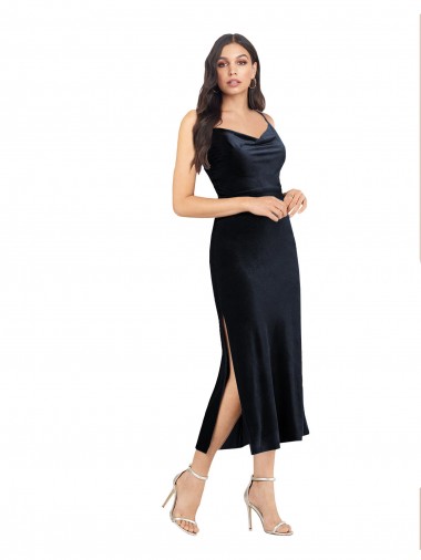 Low Back Stretch Velvet Cowl Neck Midi Length Sleeveless Formal Evening Gown / Prom Dress / Bridesmaid Dress Norwich