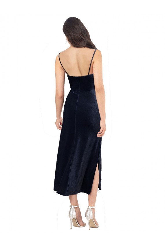 Low Back Stretch Velvet Cowl Neck Midi Length Sleeveless Formal Evening Gown / Prom Dress / Bridesmaid Dress Norwich