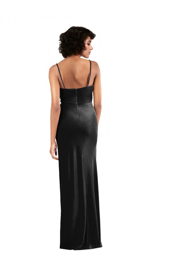 Low Back Stretch Velvet Cowl Neck Long Sleeveless Black Tie Evening Gown / Prom Dress / Bridesmaid Dress Norwich