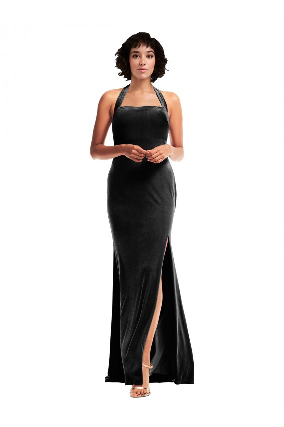 Low Back Stretch Velvet Halter Neck Long Sleeveless Formal Evening Gown / Prom Dress / Bridesmaid Dress Norwich