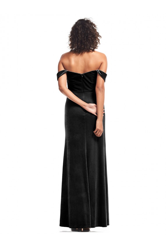 Black Stretch Velvet Off the Shoulder Long Sleeveless Formal Evening Gown / Prom Dress / Bridesmaid Dress Norwich