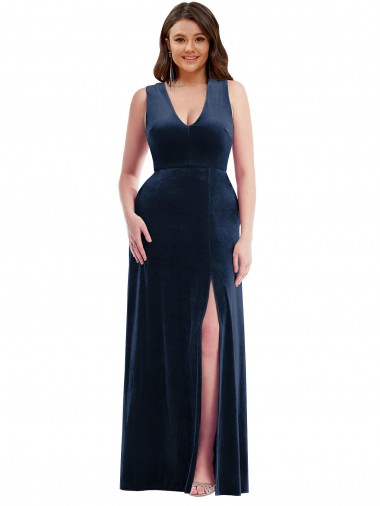 Stretch Velvet V-Neck Long Sleeveless Formal Plus Size Evening Gown / Prom Dress / Bridesmaid Dress Norwich