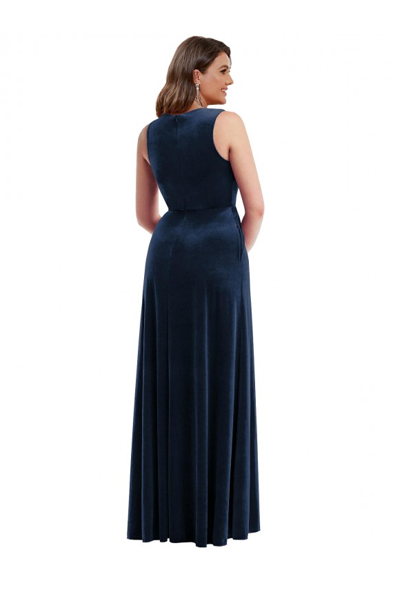 Stretch Velvet V-Neck Long Sleeveless Formal Plus Size Evening Gown / Prom Dress / Bridesmaid Dress Norwich