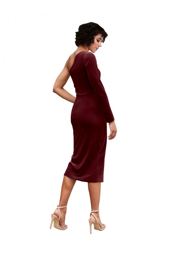 Stretch Velvet One Shoulder Midi Length Long Sleeves Black Tie Prom Dress / Bridesmaid Dress Norwich