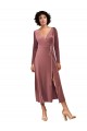Stretch Velvet V-Neck Midi Length Long Sleeves Black Tie Prom Dress / Bridesmaid Dress Norwich