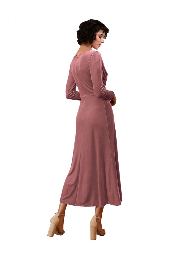 Stretch Velvet V-Neck Midi Length Long Sleeves Black Tie Prom Dress / Bridesmaid Dress Norwich