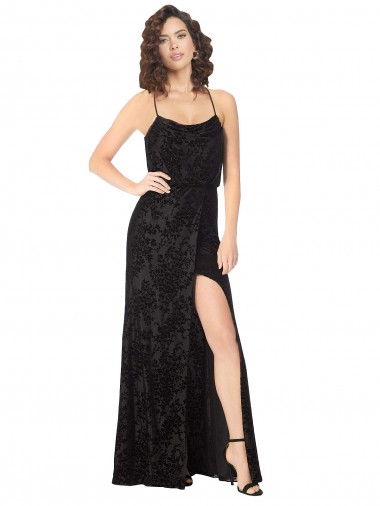 Open Back Floral Velvet & Stretch Velvet Spaghetti Straps Long Sleeveless Bridesmaid Dress Norwich