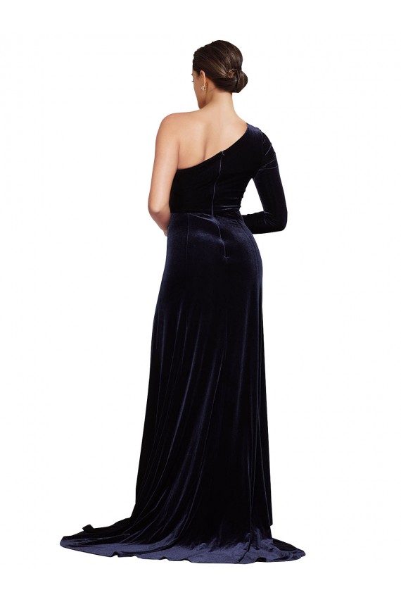 Stretch Velvet One Shoulder Sweep Train Long Sleeves Formal Evening Gown / Prom Dress / Bridesmaid Dress Norwich