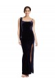 Low Back Dark Navy Stretch Velvet Spaghetti Straps Long Sleeveless Formal Evening Gown / Prom Dress / Bridesmaid Dress Norwich