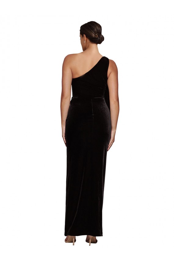 Black Stretch Velvet One Shoulder Long Sleeveless Formal Evening Gown / Prom Dress / Bridesmaid Dress Norwich