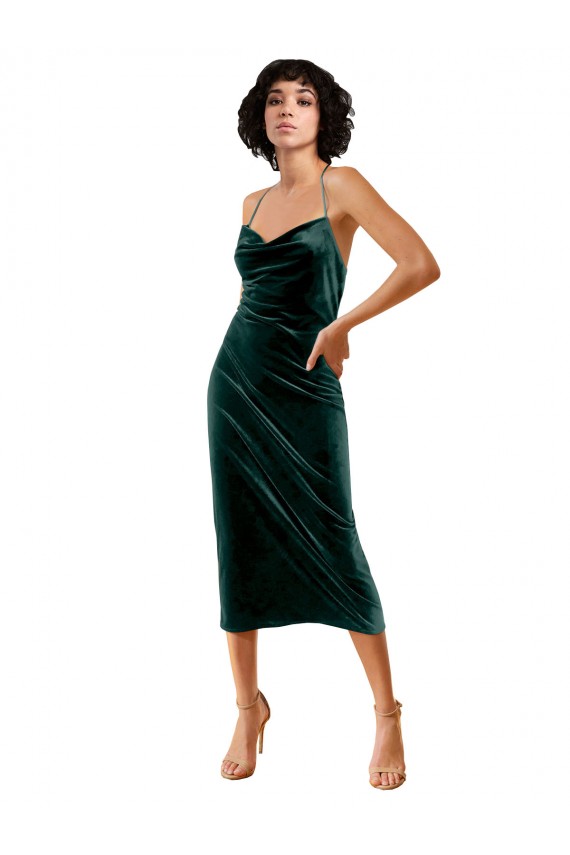 Open Back Stretch Velvet Spaghetti Straps Midi Length Sleeveless Formal Dress / Bridesmaid Dress Norwich