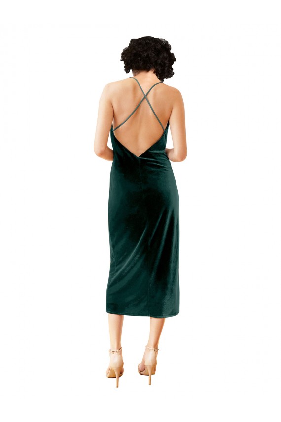 Open Back Stretch Velvet Spaghetti Straps Midi Length Sleeveless Formal Dress / Bridesmaid Dress Norwich